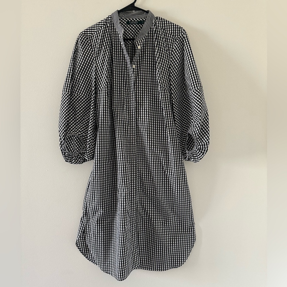 Lauren Ralph Lauren gingham shirt dress. It is a classic midi-length